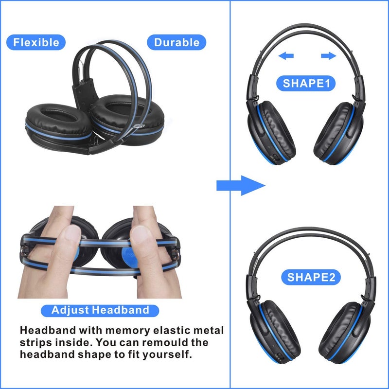 SIMOLIO Wireless IR Headphones with 3 Levels Volume Limiting, in Car IR Headphones with Audio Share, 2 Channel Foldable Infrared Headset for Headrest Car DVD with Storage Bag & AUX Cord - Image 4